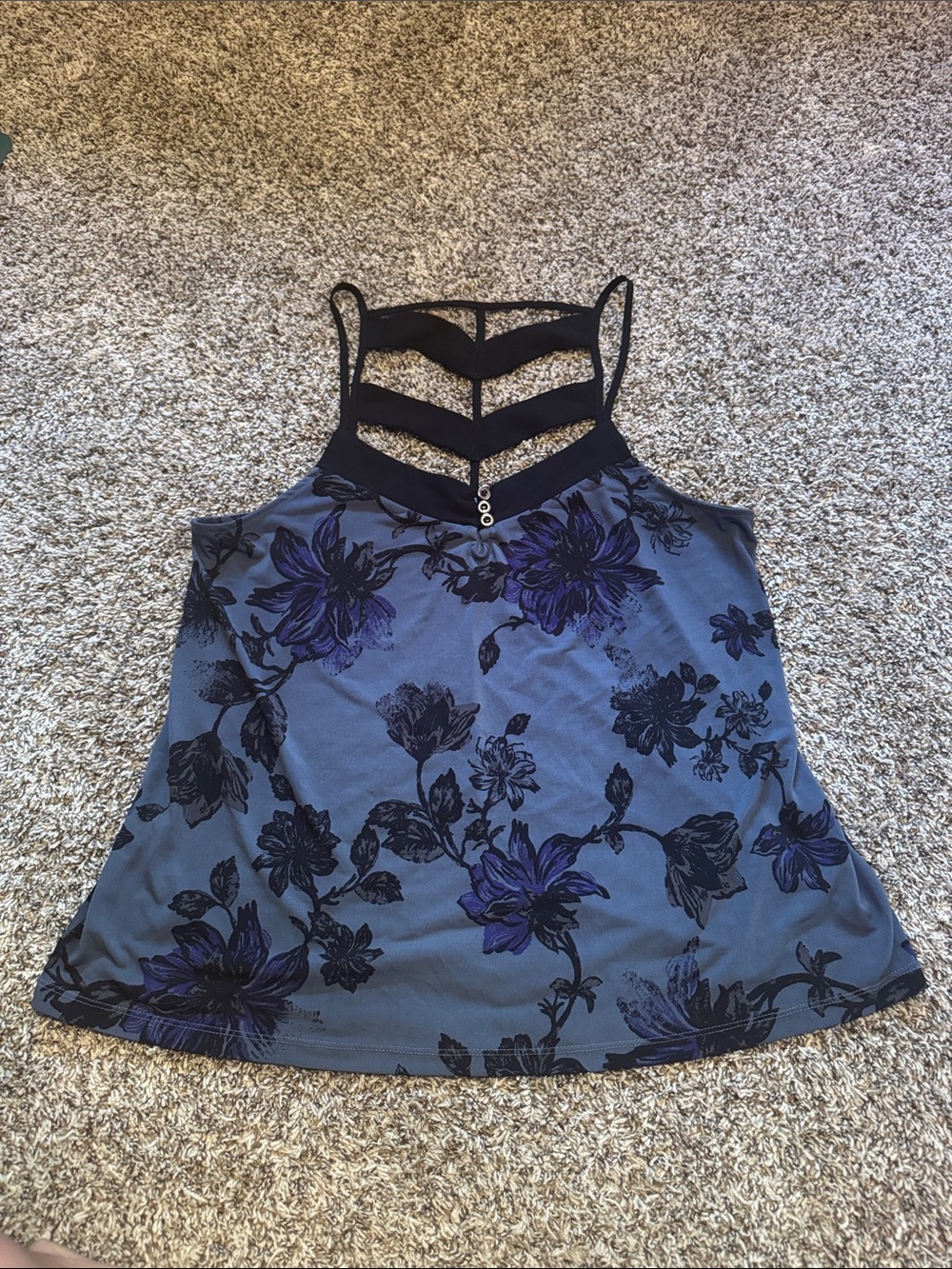 Women's Floral Strappy Tank Top - Blue & Black